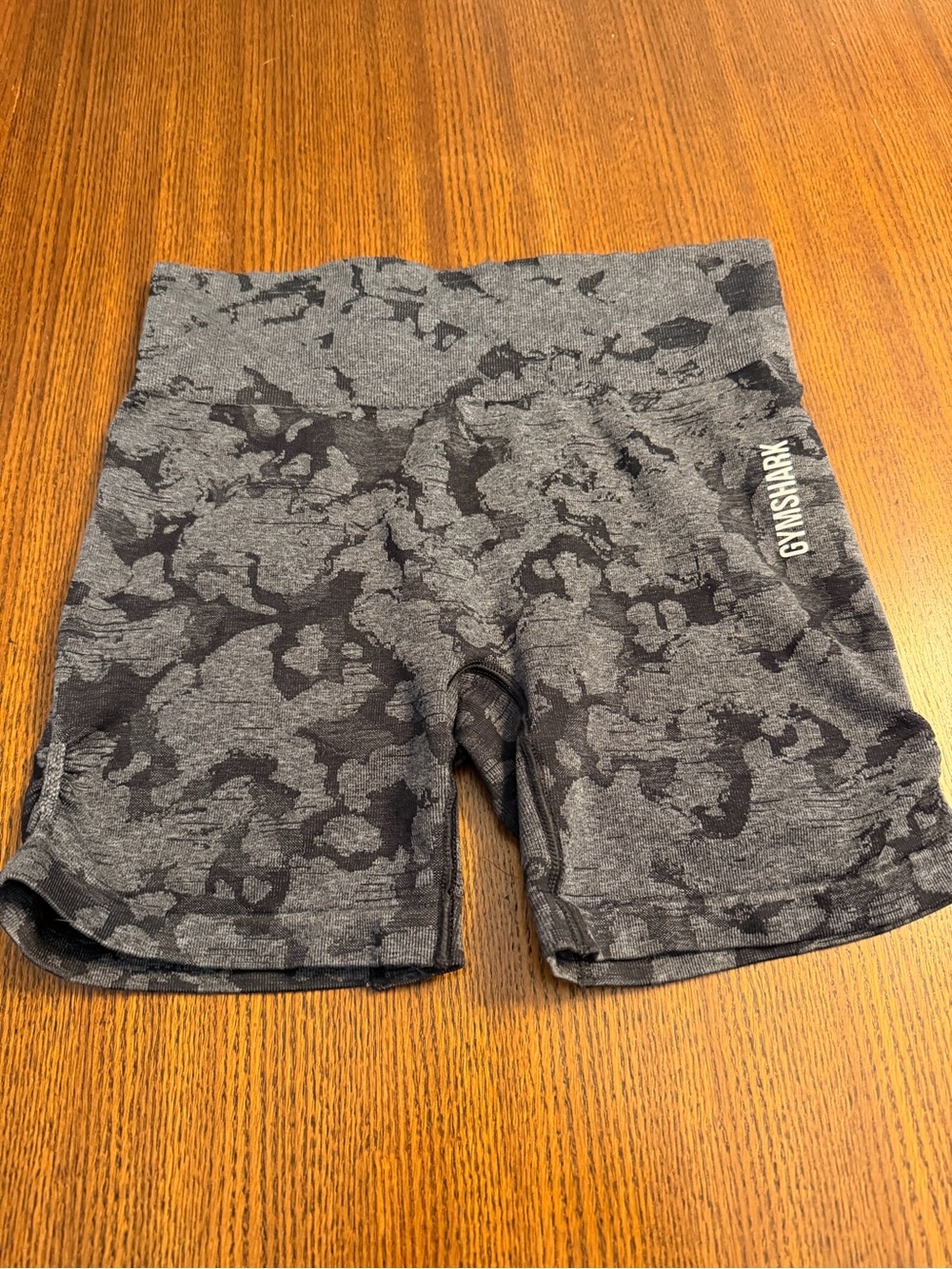 Gymshark Gray and Black Camo Seamless High-Rise Workout Shorts